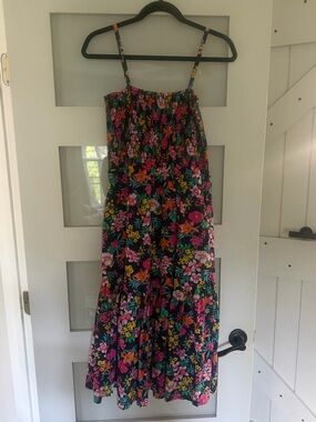 J. Crew Navy Midi Dress with Bright Floral Print